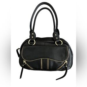IN GREAT CONDITION! FRANCO SARTO BLACK LEATHER SATCHEL HANDBAG SHOULDER BAG